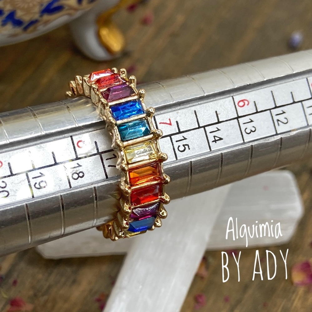 14k gold multicolor rainbow crystal gem dainty ring - Picture 3 of 3